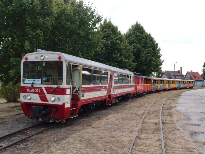 Ranní spoj ŻKD v trase Nowy Dwór Gdański - Prawy Brzeg Wisły přijel do křižovatkové stanice Stegna.