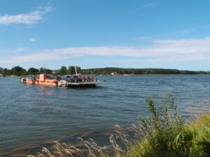 Nedaleko před ústím do Baltského moře překonává řeku Wisłu prám, jenž spojuje vesnice Świbno a Mikoszewo